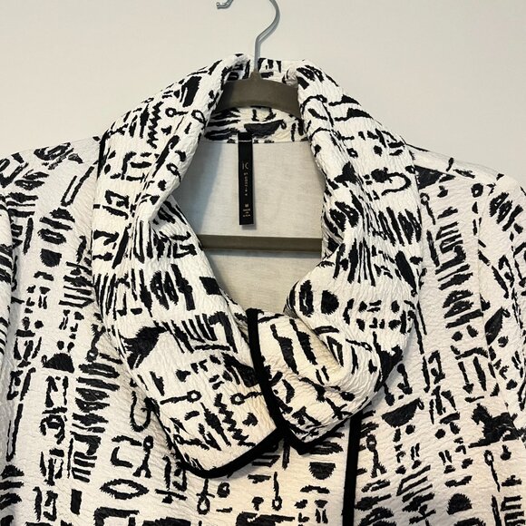 IC by Connie K Jacket, Women's M/L, Black/Cream, 3/4 Slv, Tribal Print, pockets - Picture 2 of 10